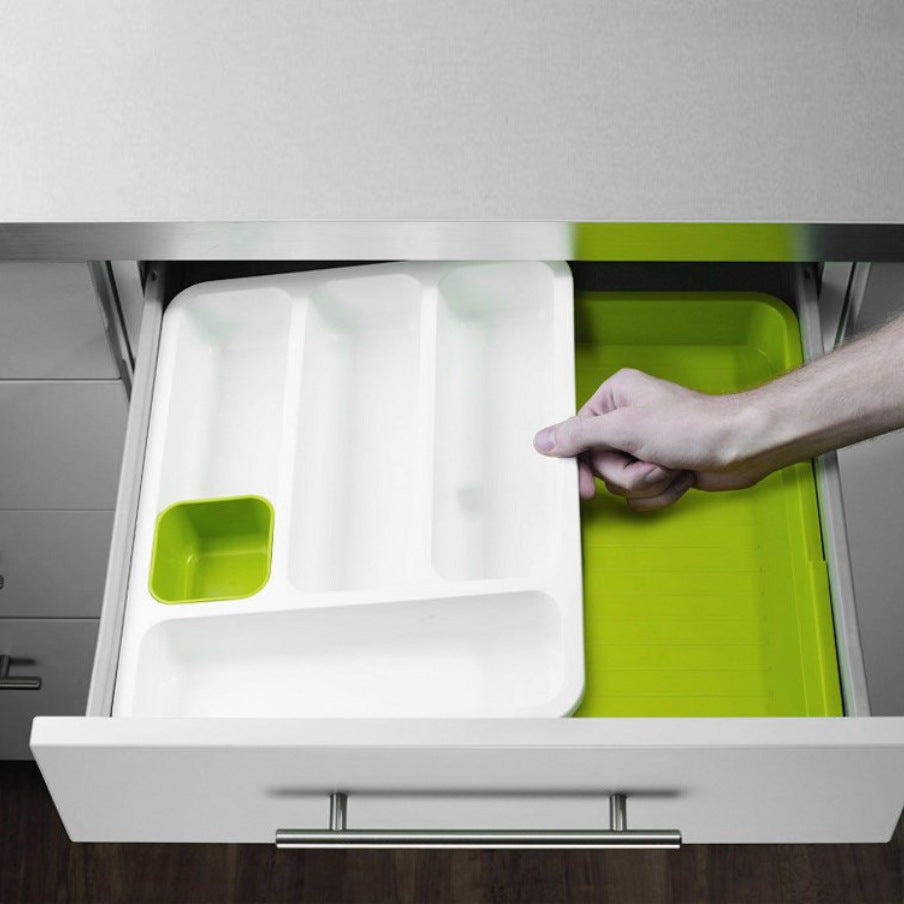Kitchen drawer organizer with cutlery compartments